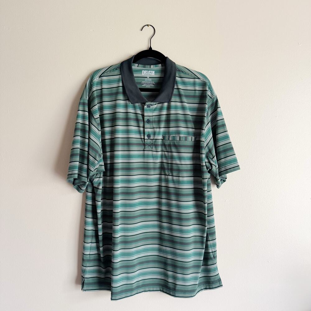 Duluth Trading Co. Green Striped Short Sleeve Polo - XL